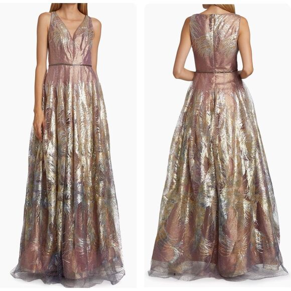 NWT Rene Ruiz Collection Feather Jacquard Fit-&-Flare Gown Size US8 $1795 - Picture 1 of 10